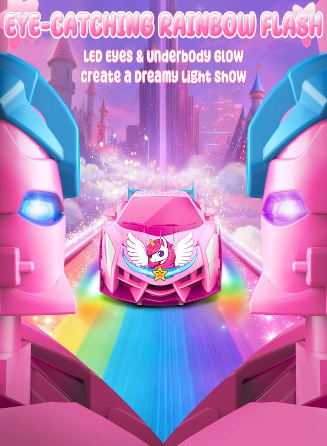 Hanroni Unicorn Transform RC Cars for Girls Toys with Rainbow Eyes & Underbody Lights, Fast 360°Rotation & 2.4GHz Robot Remote Control Car One-Button Deformation,Stocking Stuffers for 3-12 Year Old Girl Gifts - Image 2